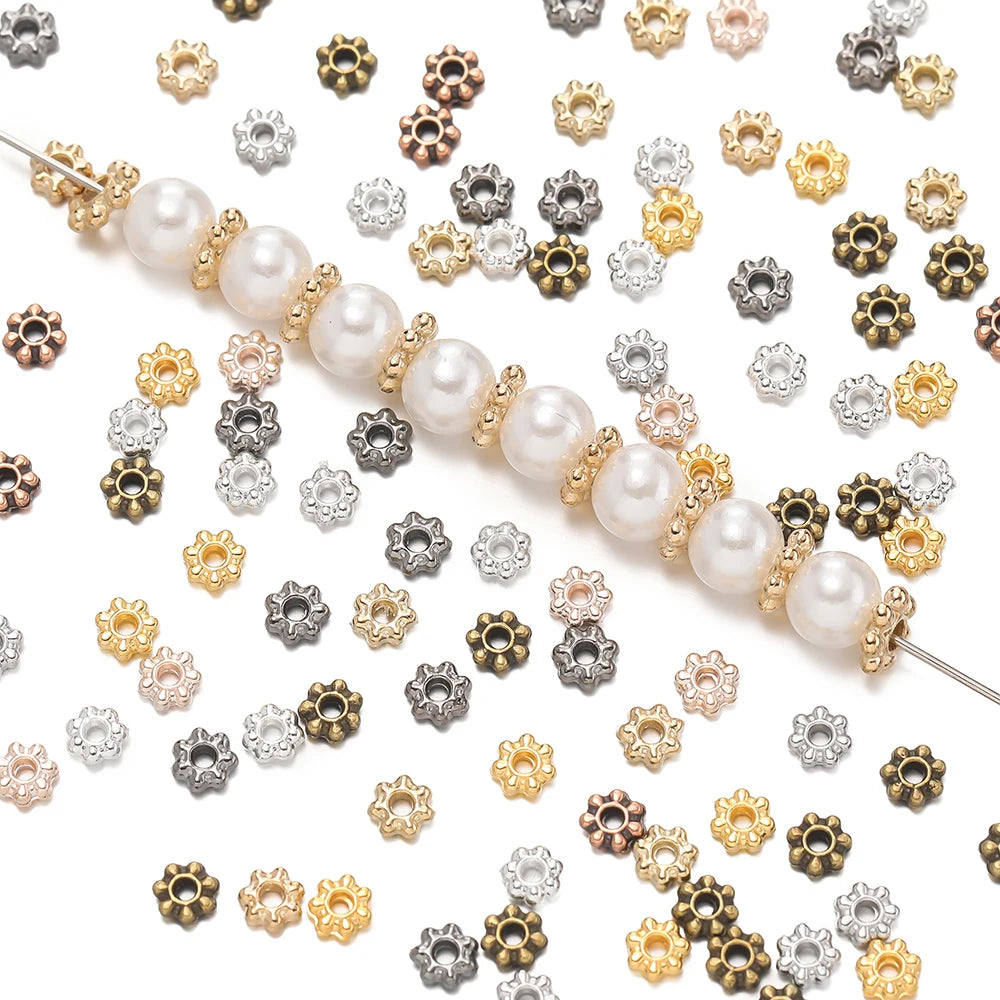 200pcs/lot 4/6mm Daisy Snowflake Flower Spacer Beads Mini Loose Beads Charms for DIY Jewelry Making Supplies Bracelet Craft