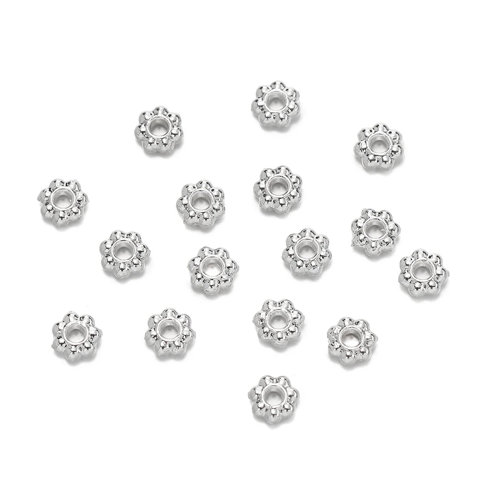 200pcs/lot 4/6mm Daisy Snowflake Flower Spacer Beads Mini Loose Beads Charms for DIY Jewelry Making Supplies Bracelet Craft