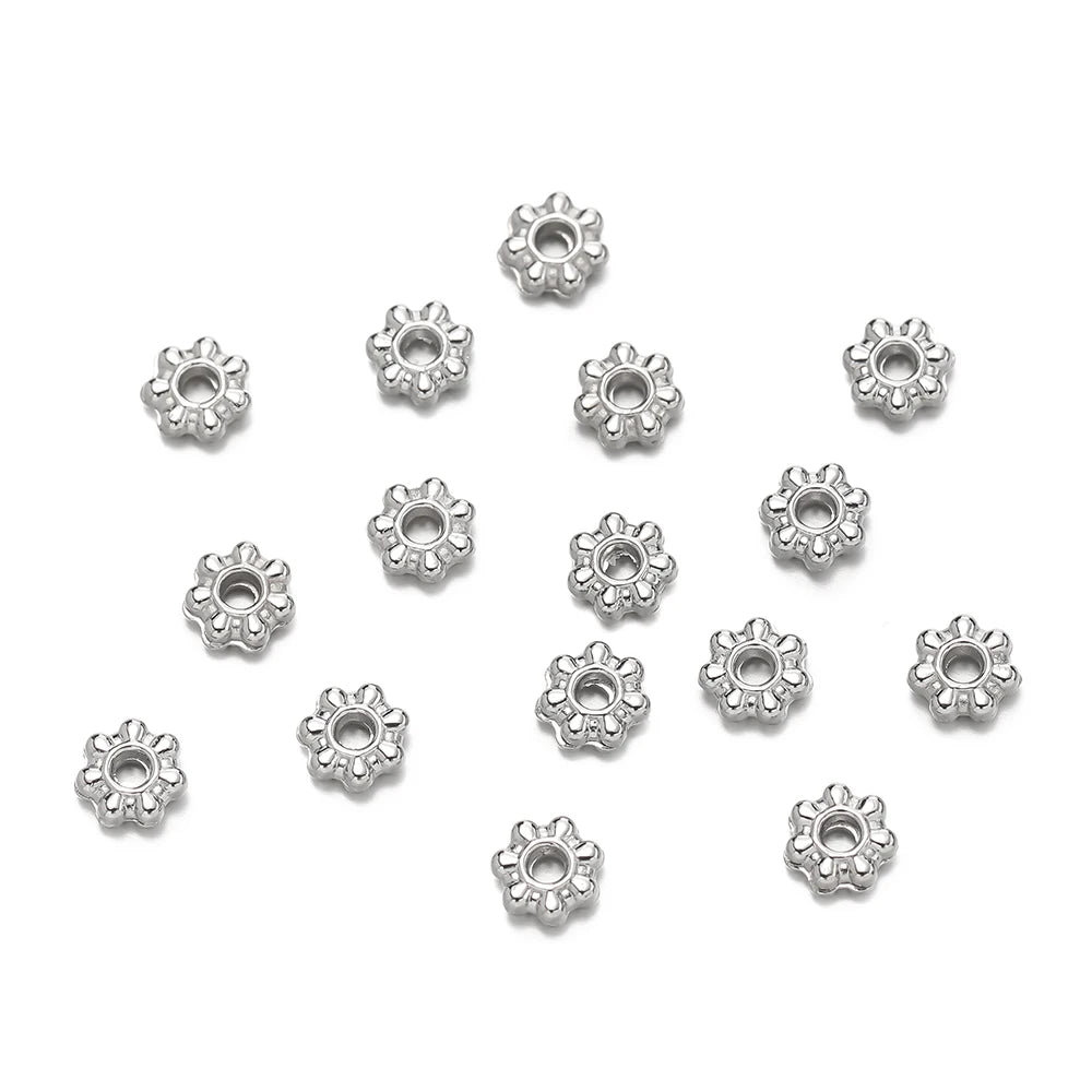 200pcs/lot 4/6mm Daisy Snowflake Flower Spacer Beads Mini Loose Beads Charms for DIY Jewelry Making Supplies Bracelet Craft