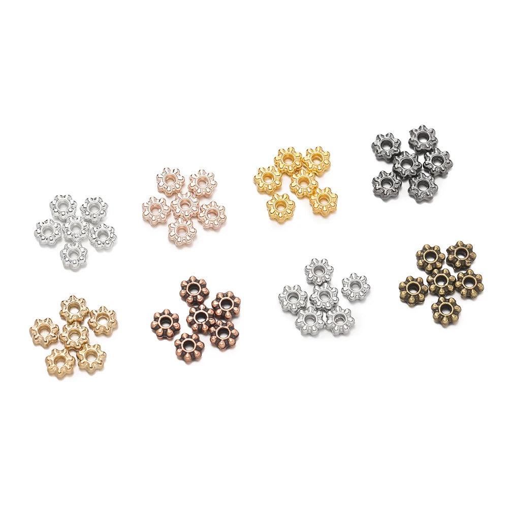 200pcs/lot 4/6mm Daisy Snowflake Flower Spacer Beads Mini Loose Beads Charms for DIY Jewelry Making Supplies Bracelet Craft