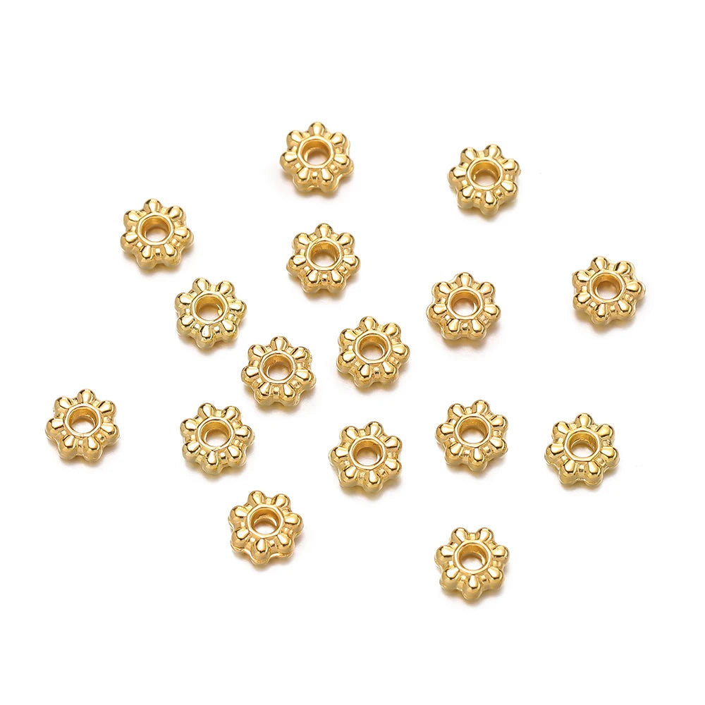 200pcs/lot 4/6mm Daisy Snowflake Flower Spacer Beads Mini Loose Beads Charms for DIY Jewelry Making Supplies Bracelet Craft